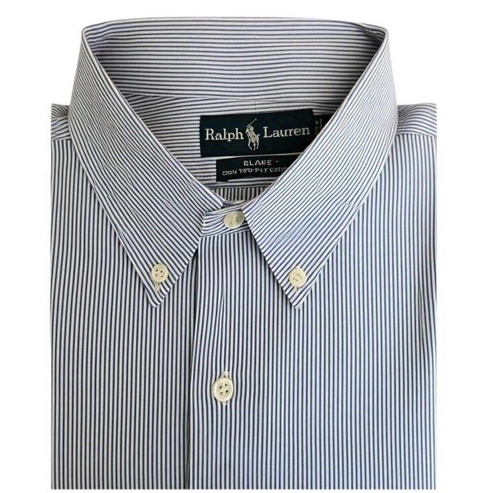 RALPH LAUREN Blake Button Down Dress Shirt Men's XL Blue Pinstripe Long Sleeved‎
